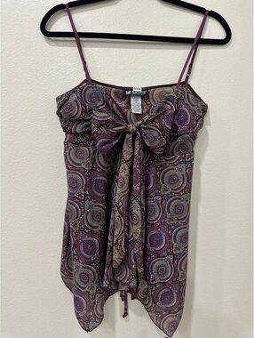 Vintage Purple Paisley Fairy Spaghetti Strap Top with Front Bow Tie Size Large